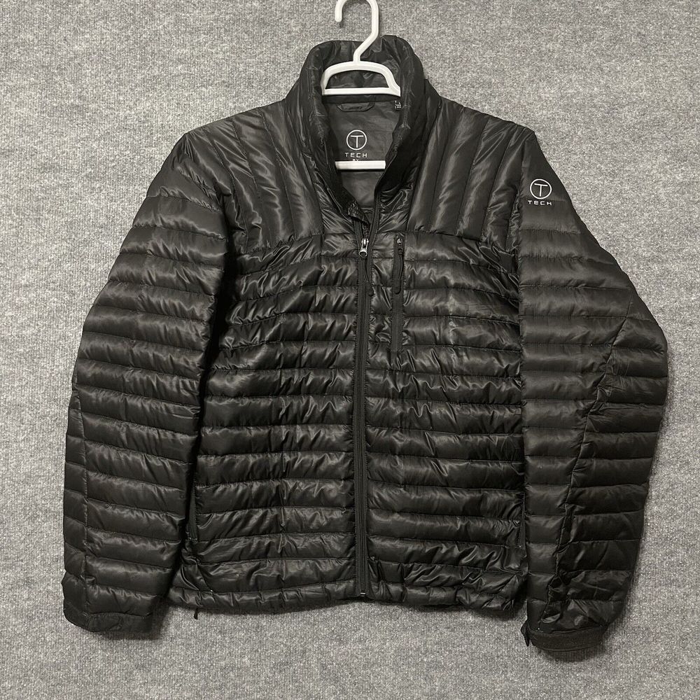 TUMI Preston Down Jacket Men Size Large Black Full Zip Packable Puffer Full Zip